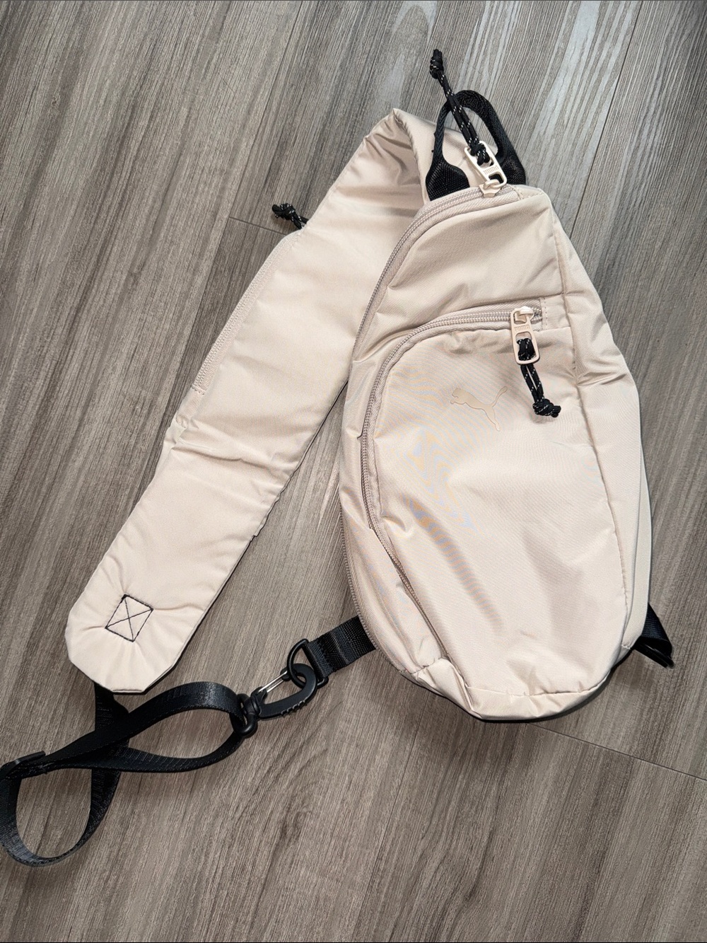Puma Cream/Tan Sling Belt Bag with Black Strap